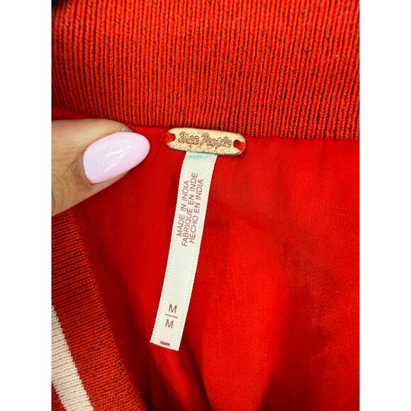 Free People Pretty In Pearls Bomber Jacket Varsity Red Medium M - Picture 4 of 14
